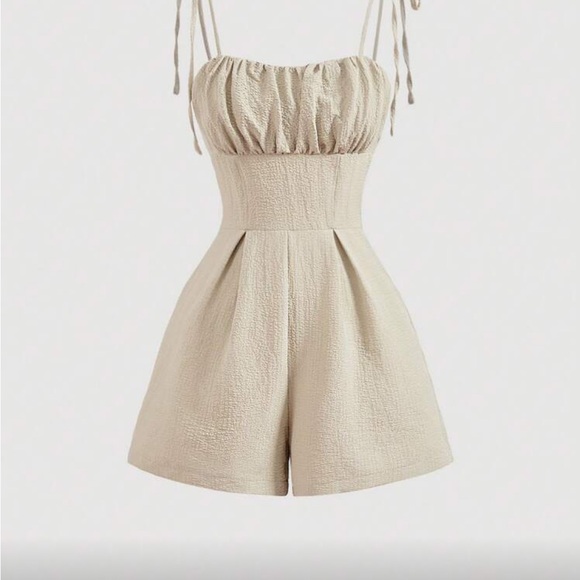SHEIN Pants - SHEIN Cream Textured Romper with Straps